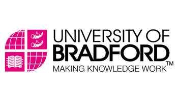 University of Bedfordshire logo with a pink shield featuring feathers and a book, alongside the university name in black text.