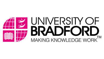 University of Bedfordshire logo with a pink shield featuring feathers and a book, alongside the university name in black text.