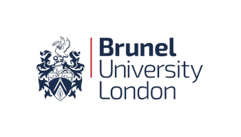 Brunel University London logo with a detailed blue crest next to the university name, “Brunel” in red and the rest in blue text.