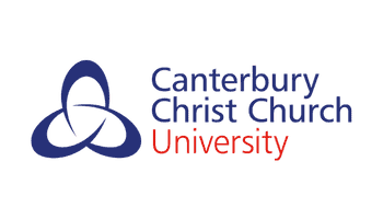 Canterbury Christ Church University logo with an abstract blue triquetra symbol and the university name in blue and red text.