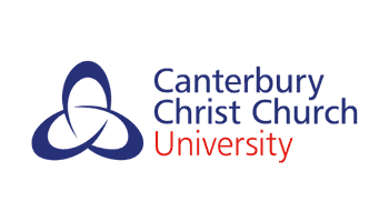 Canterbury Christ Church University logo with an abstract blue triquetra symbol and the university name in blue and red text.