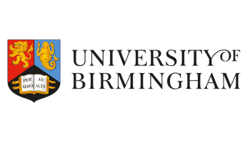 University of Birmingham logo featuring a shield with a lion, unicorn, and open book alongside bold black text.