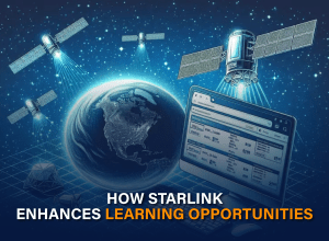 Satellites orbiting Earth illustrating how Starlink enhances global learning opportunities through satellite internet access.