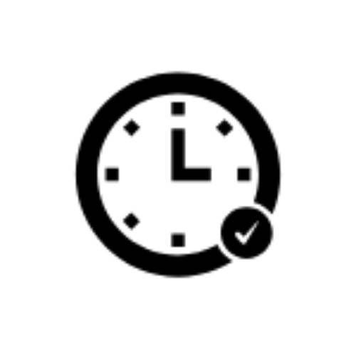 Black clock icon showing 3 o’clock with a circular arrow around it, symbolizing time, refresh, or recurring schedule concept.