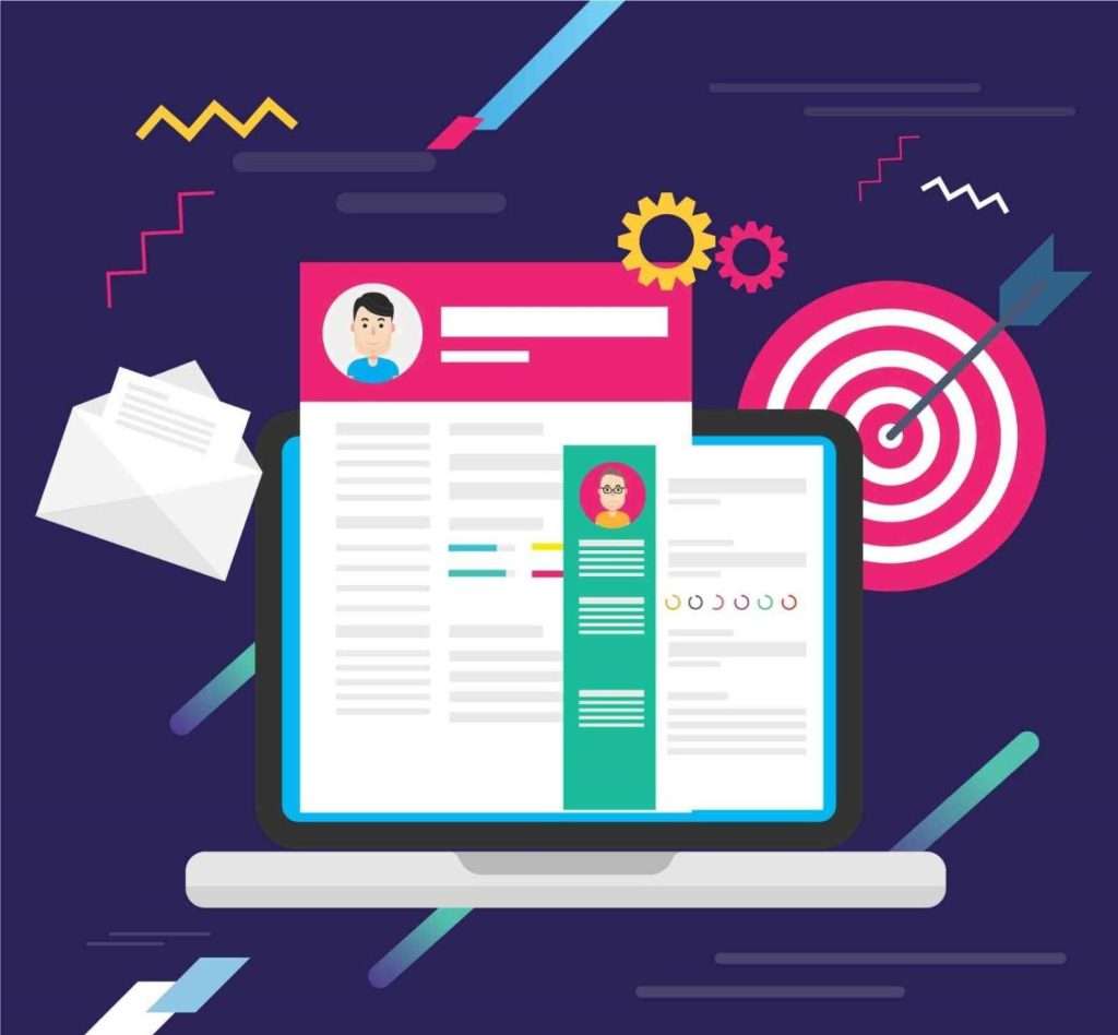 Laptop displays a clear, scannable resume with structured sections for applicant tracking systems showing ATS-Friendly Resumes.