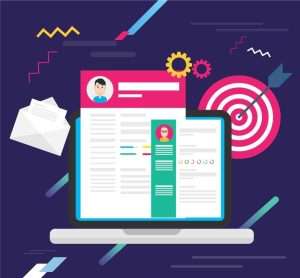 Laptop displays a clear, scannable resume with structured sections for applicant tracking systems showing ATS-Friendly Resumes.