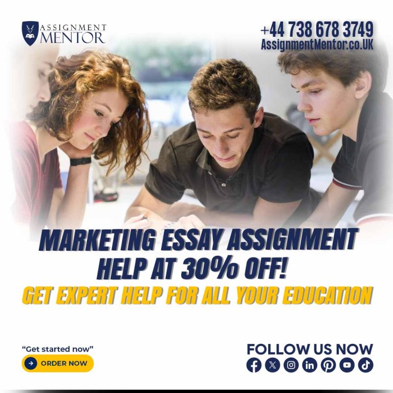 Group of students studying together with notebooks, promoting 30% off expert marketing essay assignment help from Assignment Mentor.