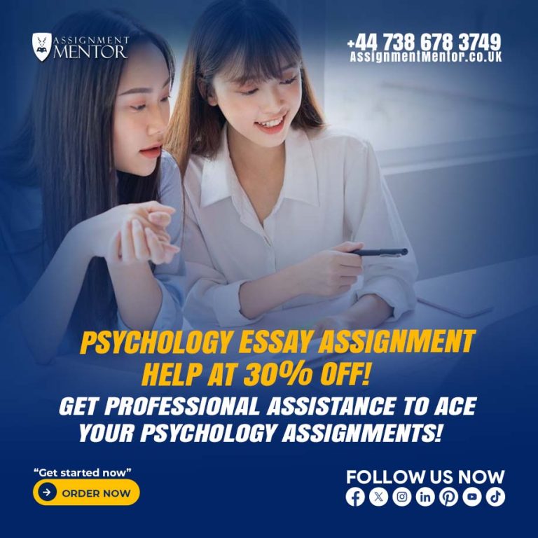 Students studying together, promoting 30% off expert psychology essay assignment help with professional guidance from Assignment Mentor.