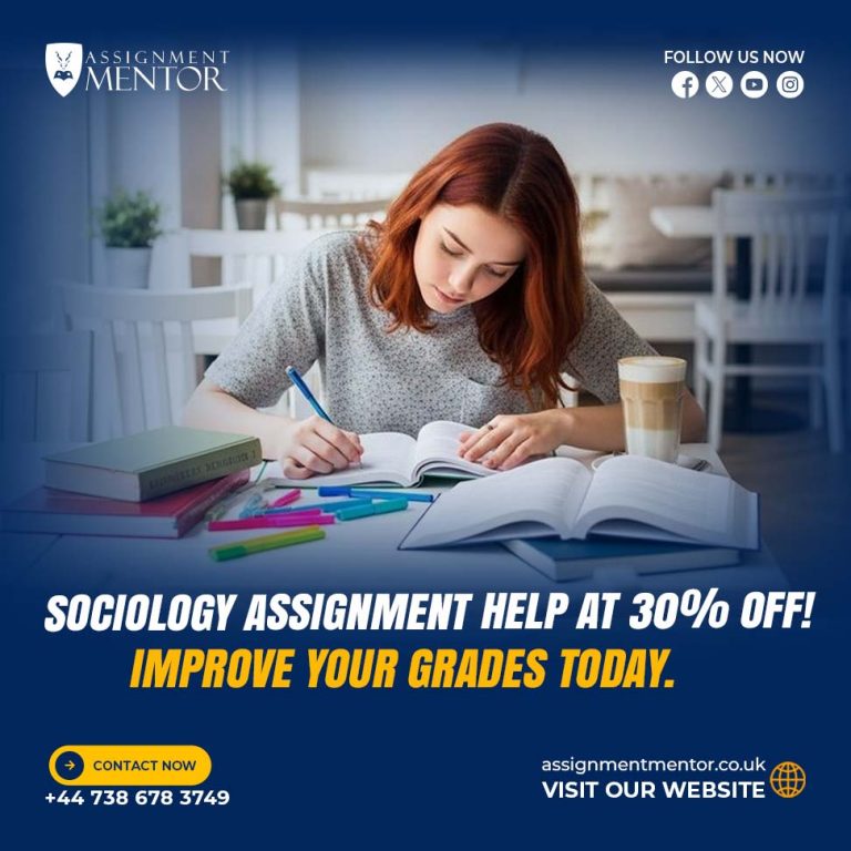 Female student writing notes, highlighting 30% off expert sociology assignment help with professional support from Assignment Mentor.