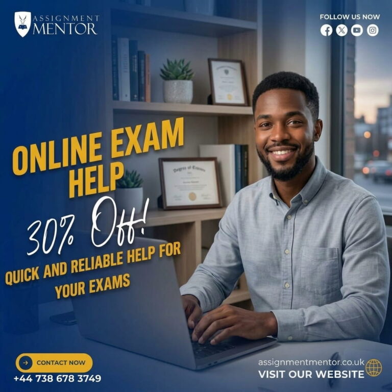 Online Exam Help service by AssignmentMentor, supporting students with professional academic assistance and a 30% discount.