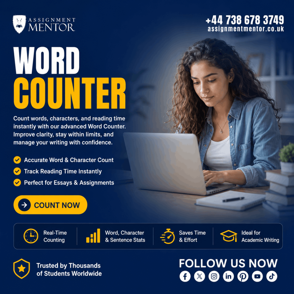 Assignment Mentor Word Counter tool counting words, characters, and reading time instantly